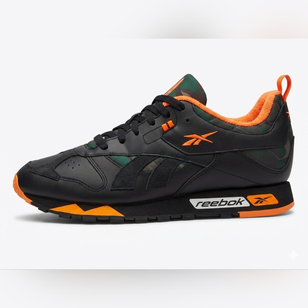 Size 8.5 Reebok Leather RC 1.0 Men's Black & Orange Camo Running Shoes